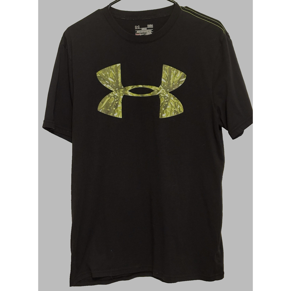 UNDER ARMOUR Women's Heat gear Black With Green Camo T-Shirt large